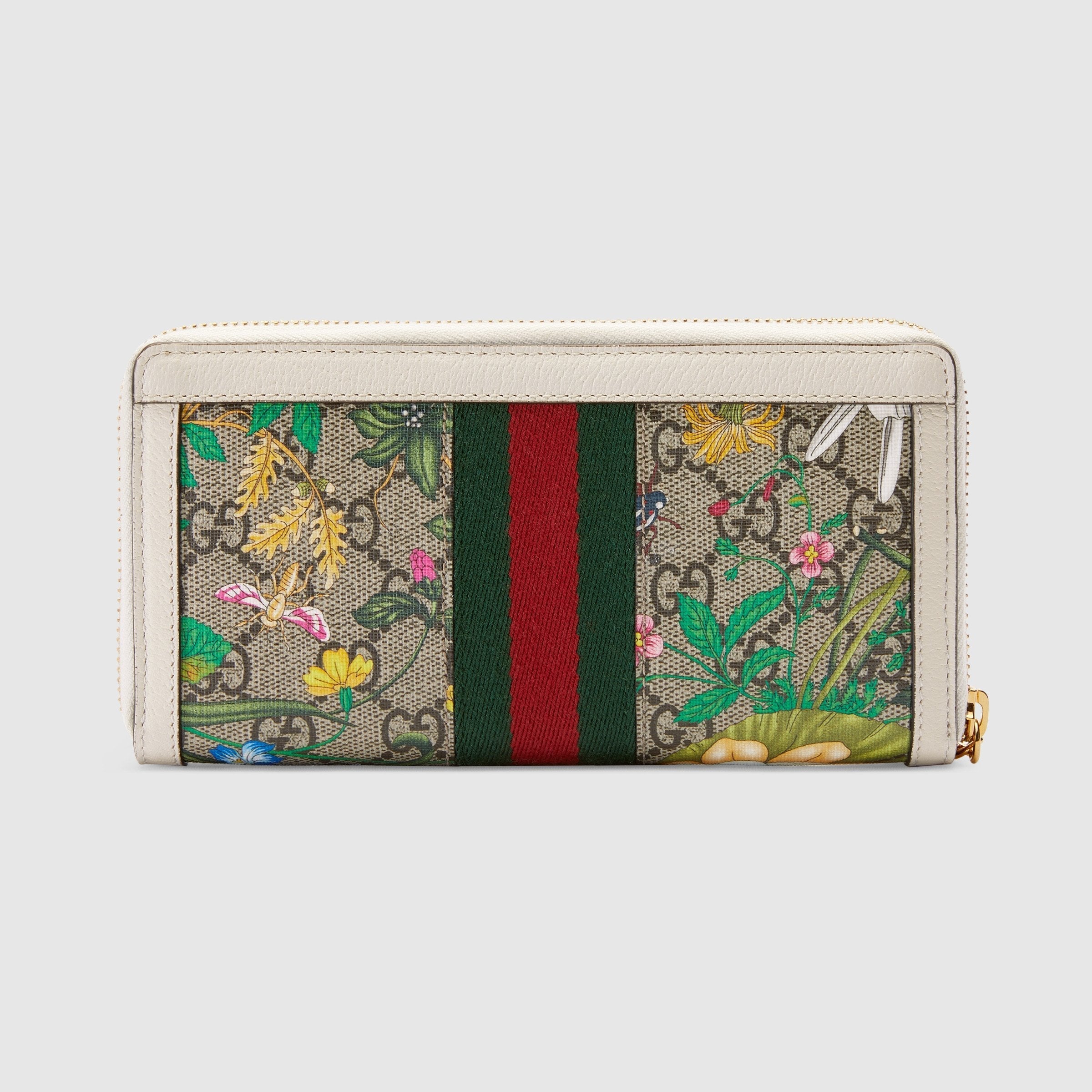 Gucci Ophidia GG Flora Zip Around Wallet White