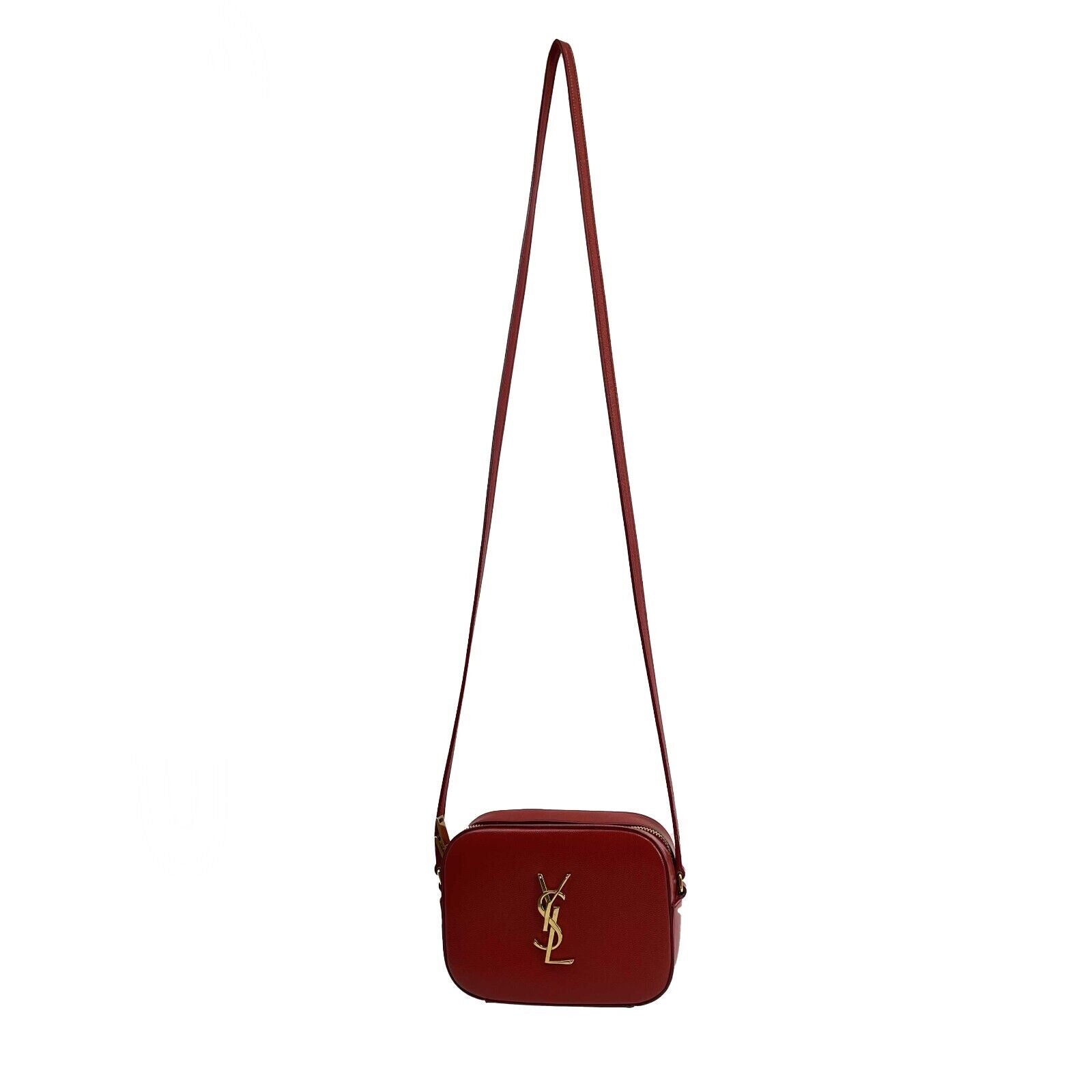 SAINT LAURENT - Grain de Poudre Classic Monogram Small Red Camera Bag Crossbody