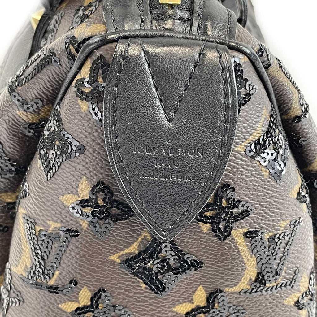 LOUIS VUITTON Monogram speedy 30 eclipse black sequined Brown Black Handbag