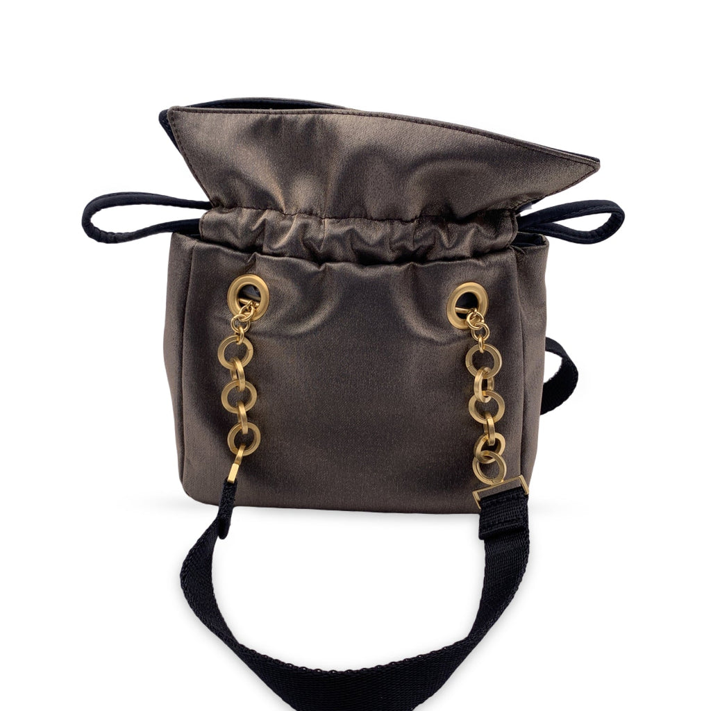 YVES SAINT LAURENT Vintage Metallic Canvas Drawstring Small Handbag