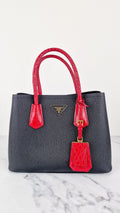 RARE Prada Double Medium Saffiano Cuir Black & Red Crocodile - Handbag Prada 1BG887