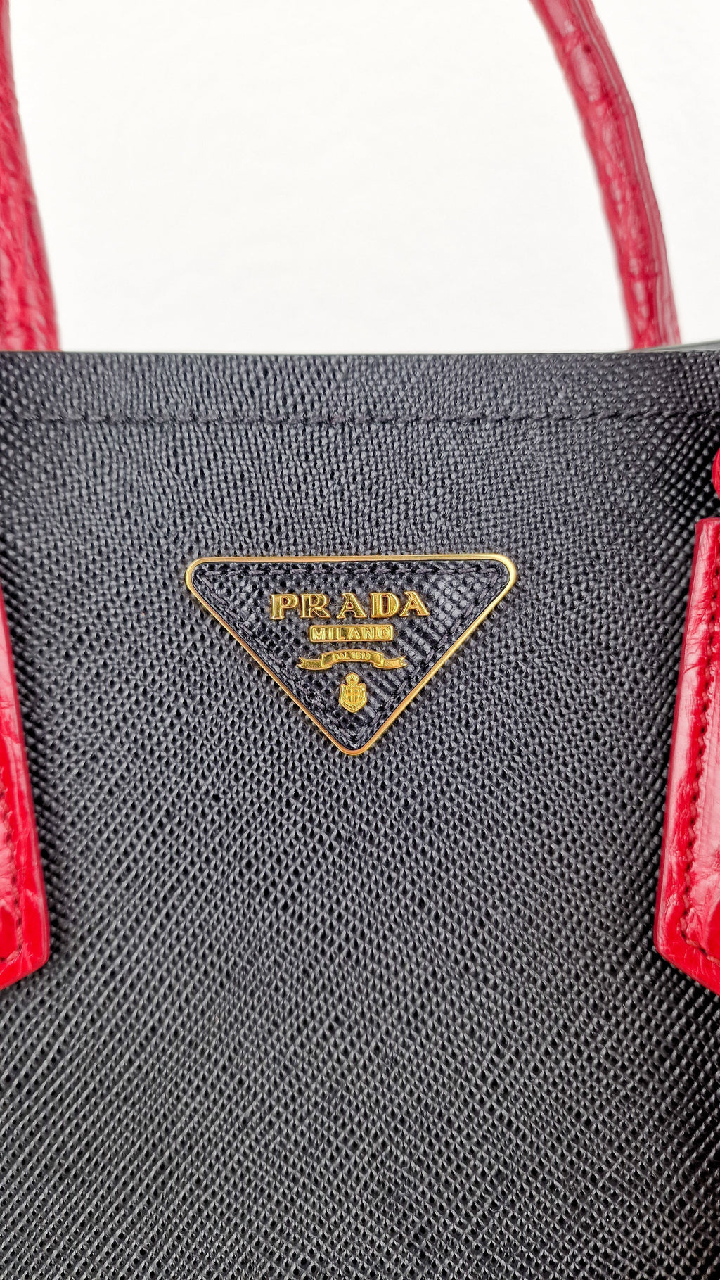 RARE Prada Double Medium Saffiano Cuir Black & Red Crocodile - Handbag Prada 1BG887