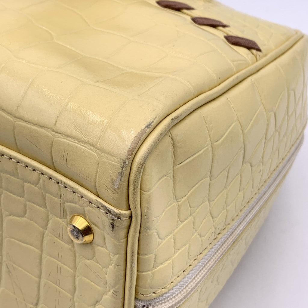 YVES SAINT LAURENT Vintage Beige Embossed Leather Bowling Bag