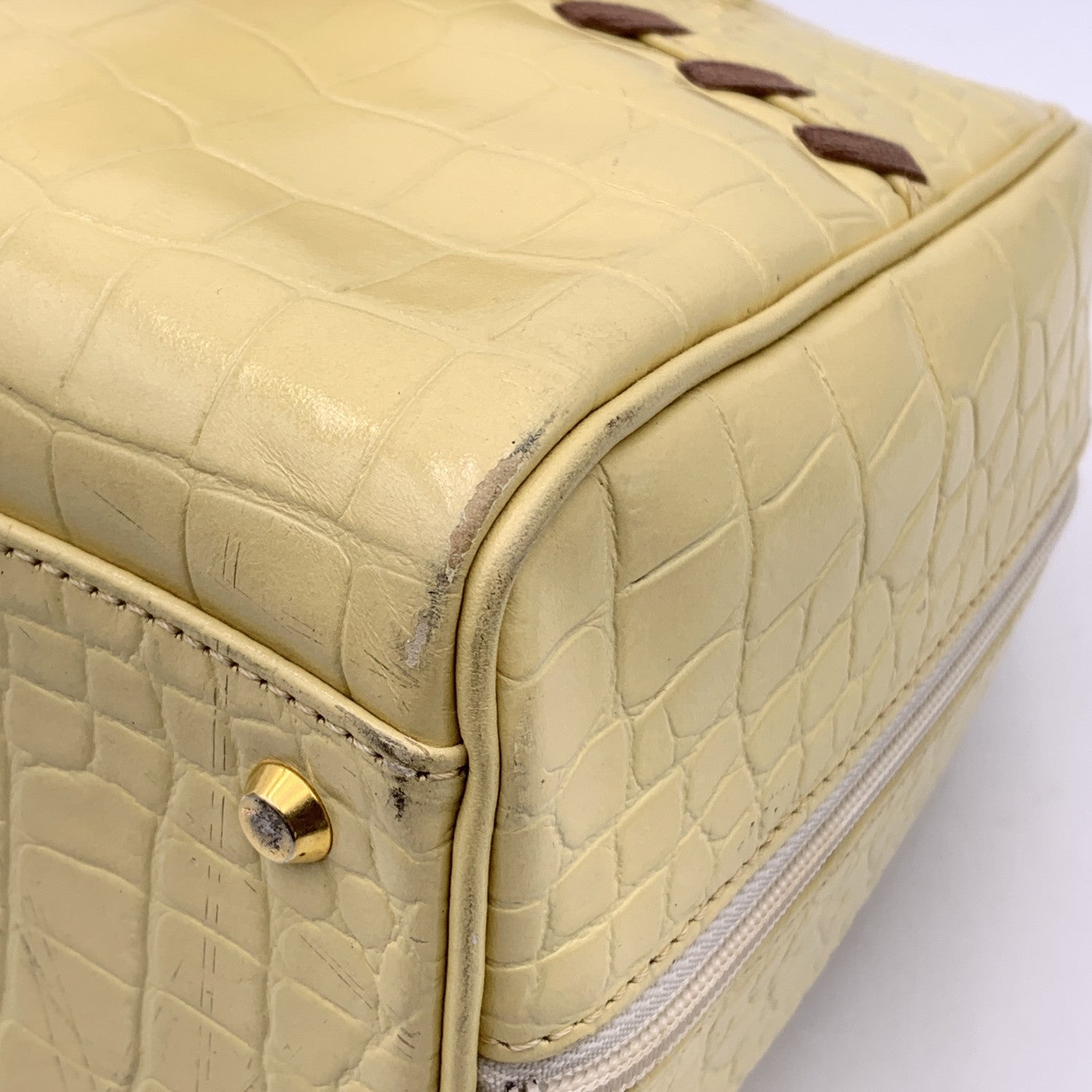 YVES SAINT LAURENT Vintage Beige Embossed Leather Bowling Bag