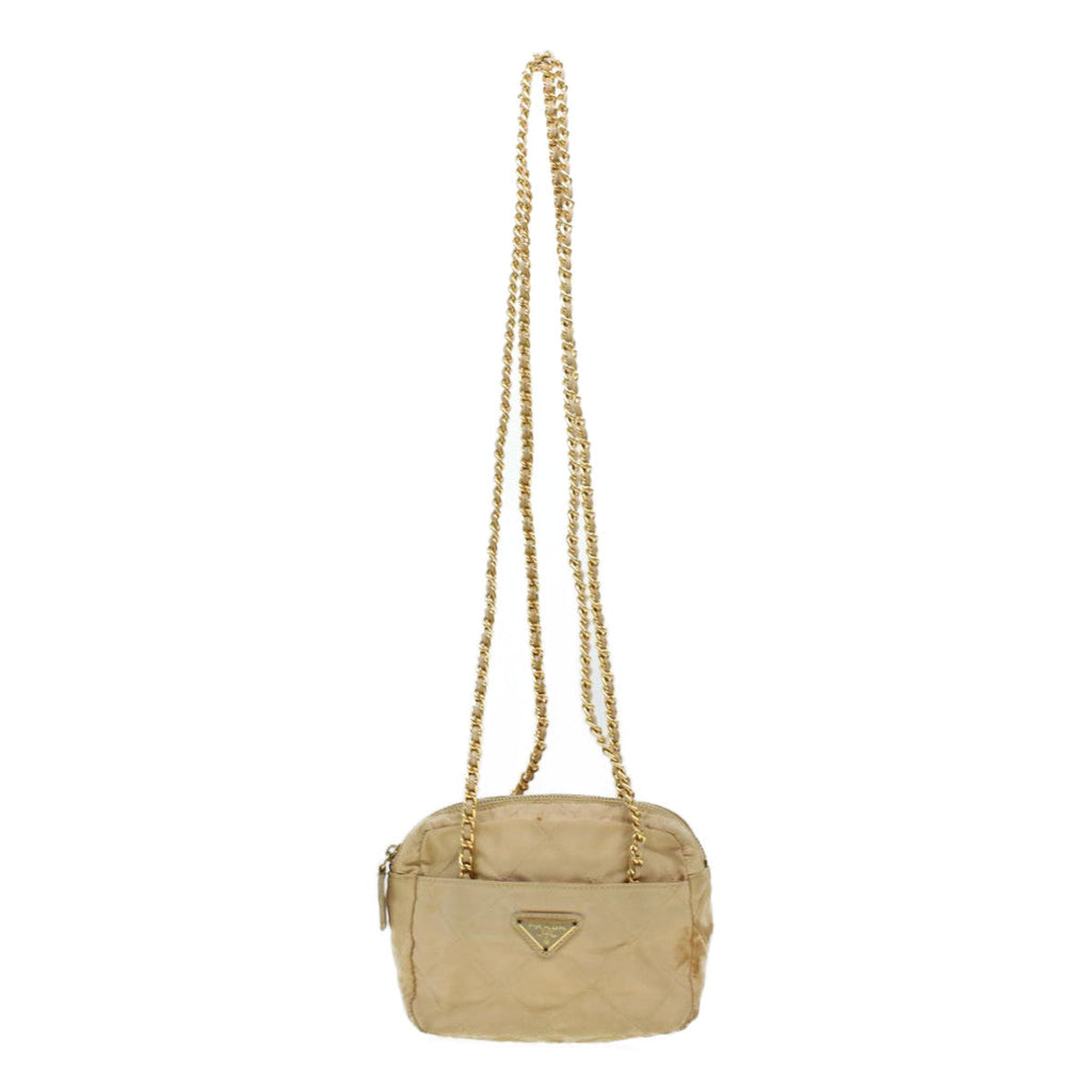 PRADA Quilted Chain Shoulder Bag Nylon Beige  41312