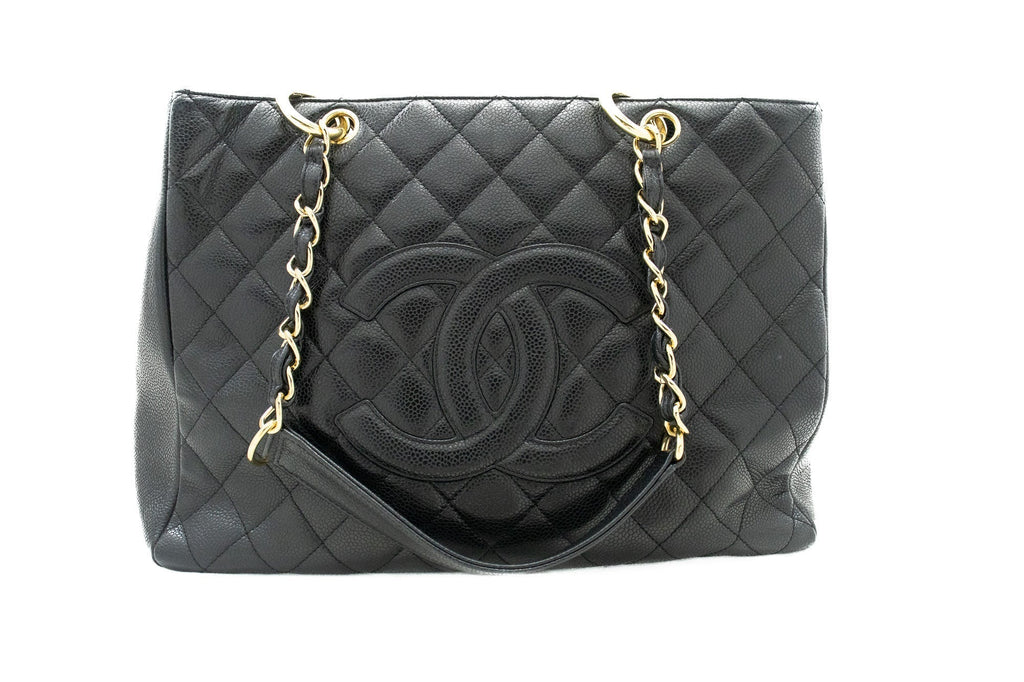 CHANEL Caviar GST 13" Grand Shopping Tote Chain Shoulder Bag Black j25
