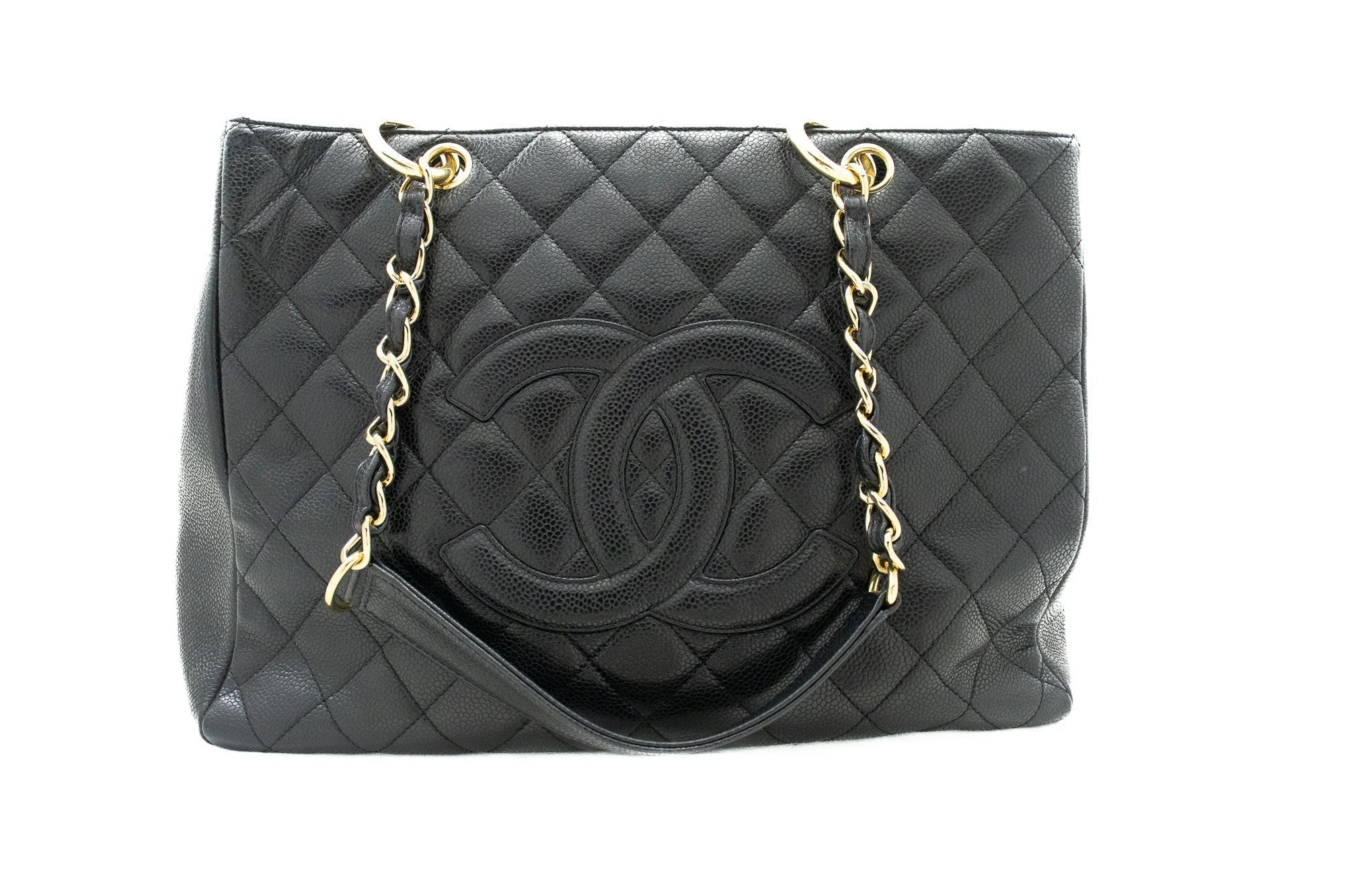 CHANEL Caviar GST 13" Grand Shopping Tote Chain Shoulder Bag Black j25