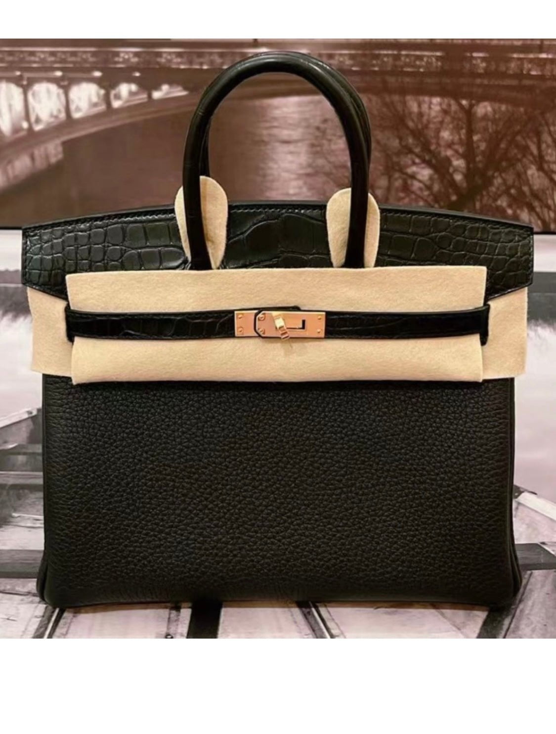 Hermes Birkin 25 Black Matte Alligator and Togo Touch Rose Gold Hardware for SS Payment 1 of 2