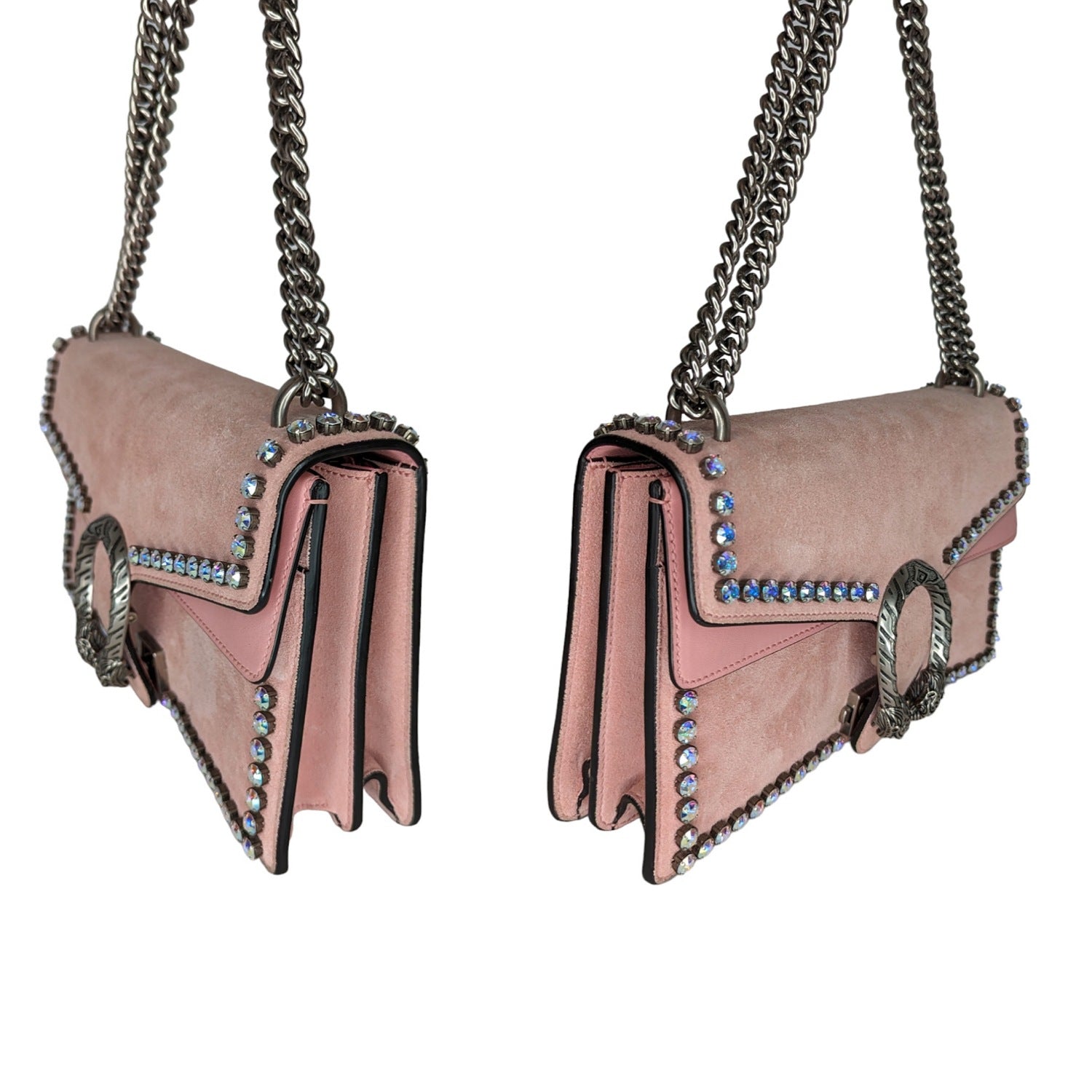Gucci Suede Crystal Small Dionysus Shoulder Bag Peonia