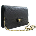 CHANEL Chain Shoulder Bag Clutch Black Quilted Flap Lambskin Purse k13