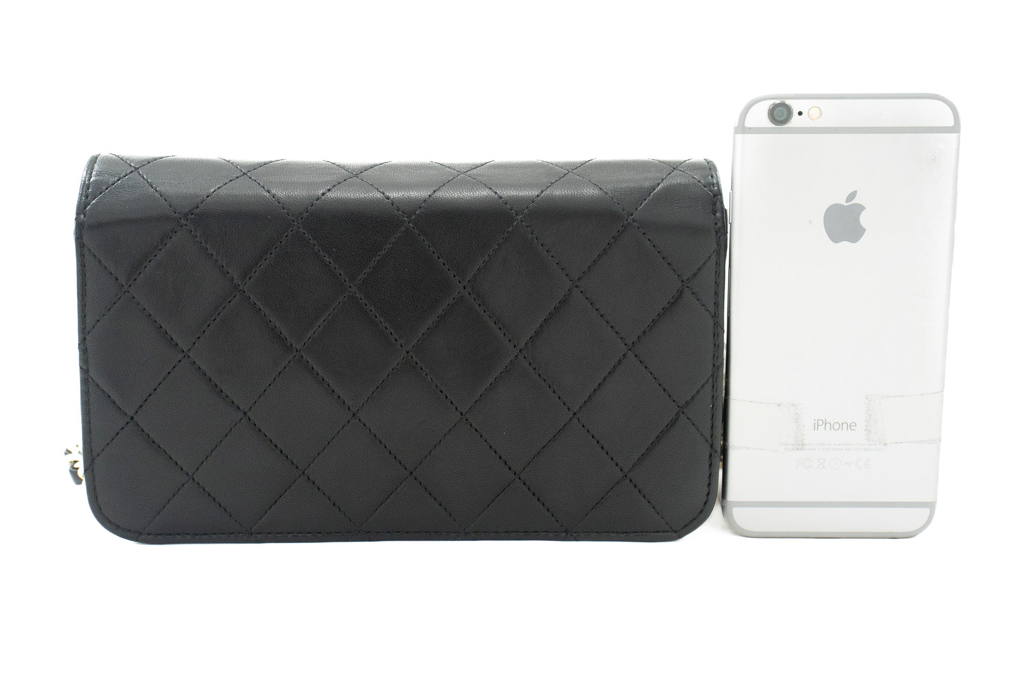 CHANEL Full Flap Chain Shoulder Bag Clutch Black Quilted Lambskin j67