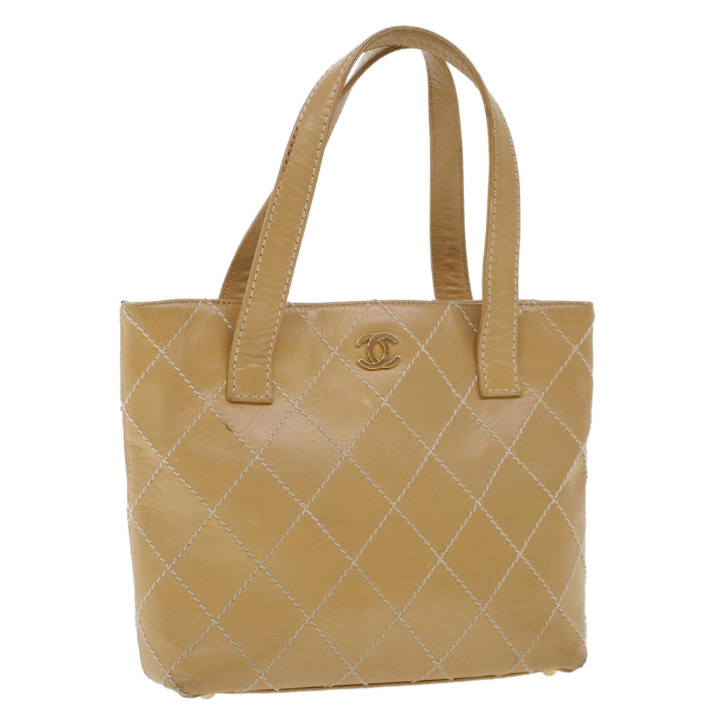 CHANEL Matelasse Wild Stitch Tote Bag Leather Beige CC  43310