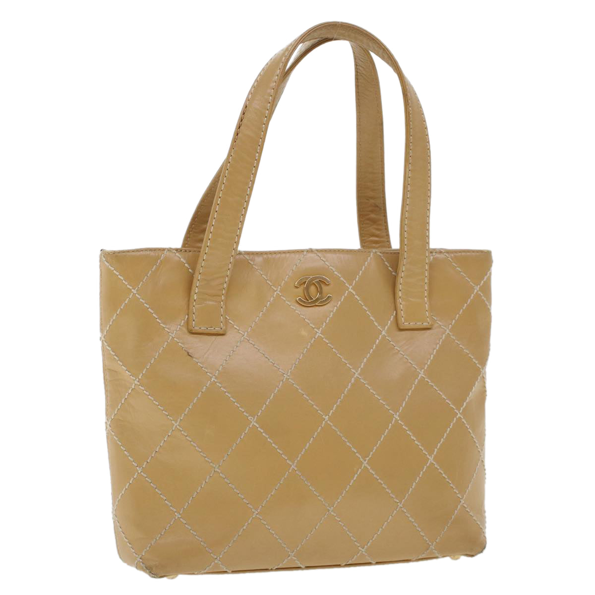 CHANEL Matelasse Wild Stitch Tote Bag Leather Beige CC  43310