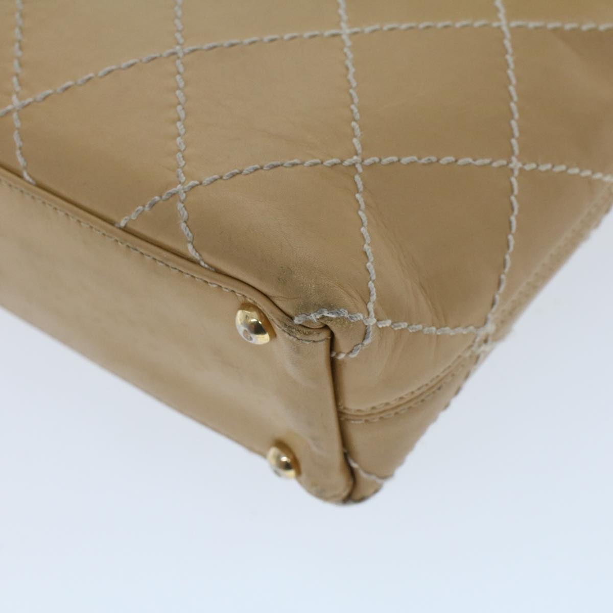 CHANEL Matelasse Wild Stitch Tote Bag Leather Beige CC  43310