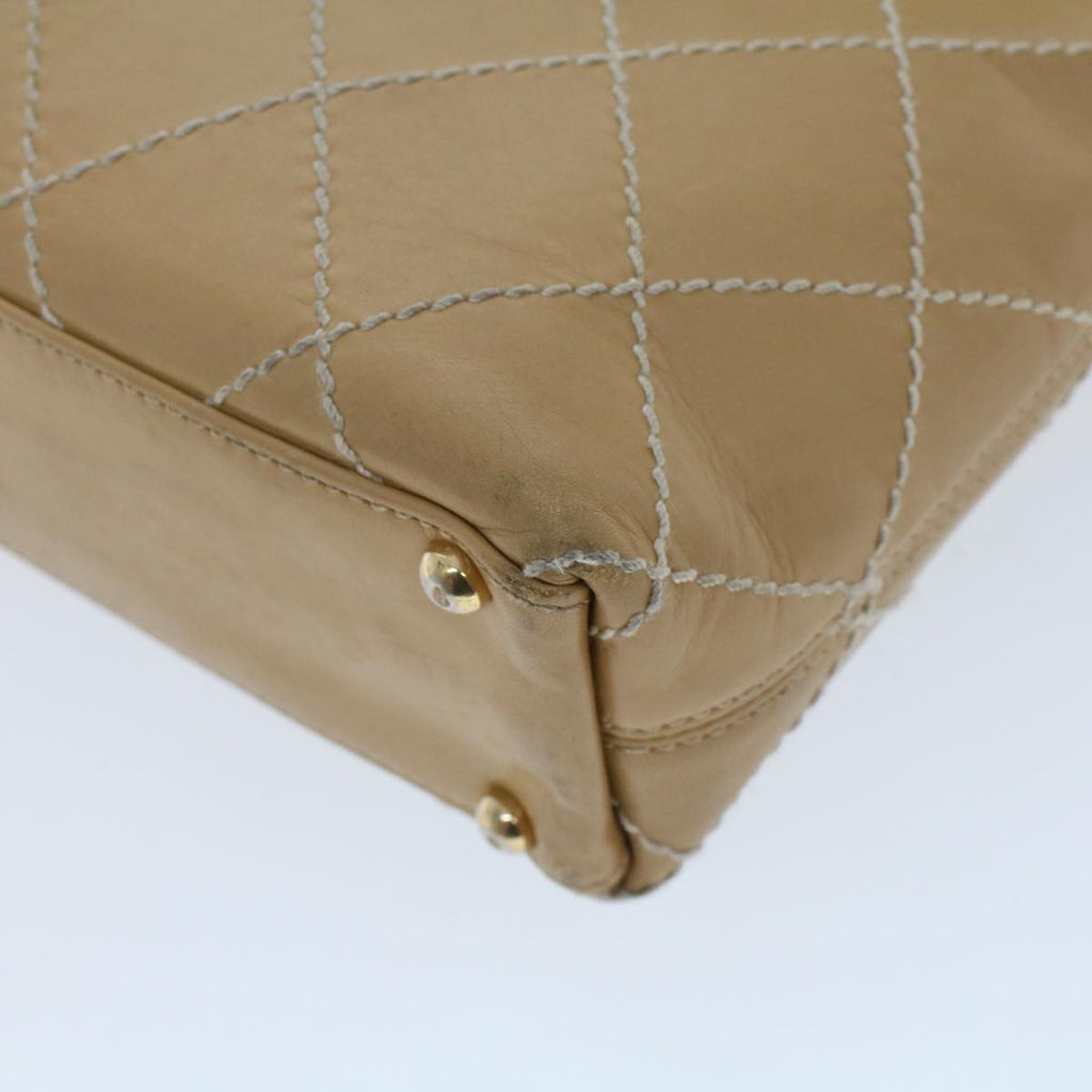 CHANEL Matelasse Wild Stitch Tote Bag Leather Beige CC Auth 43310