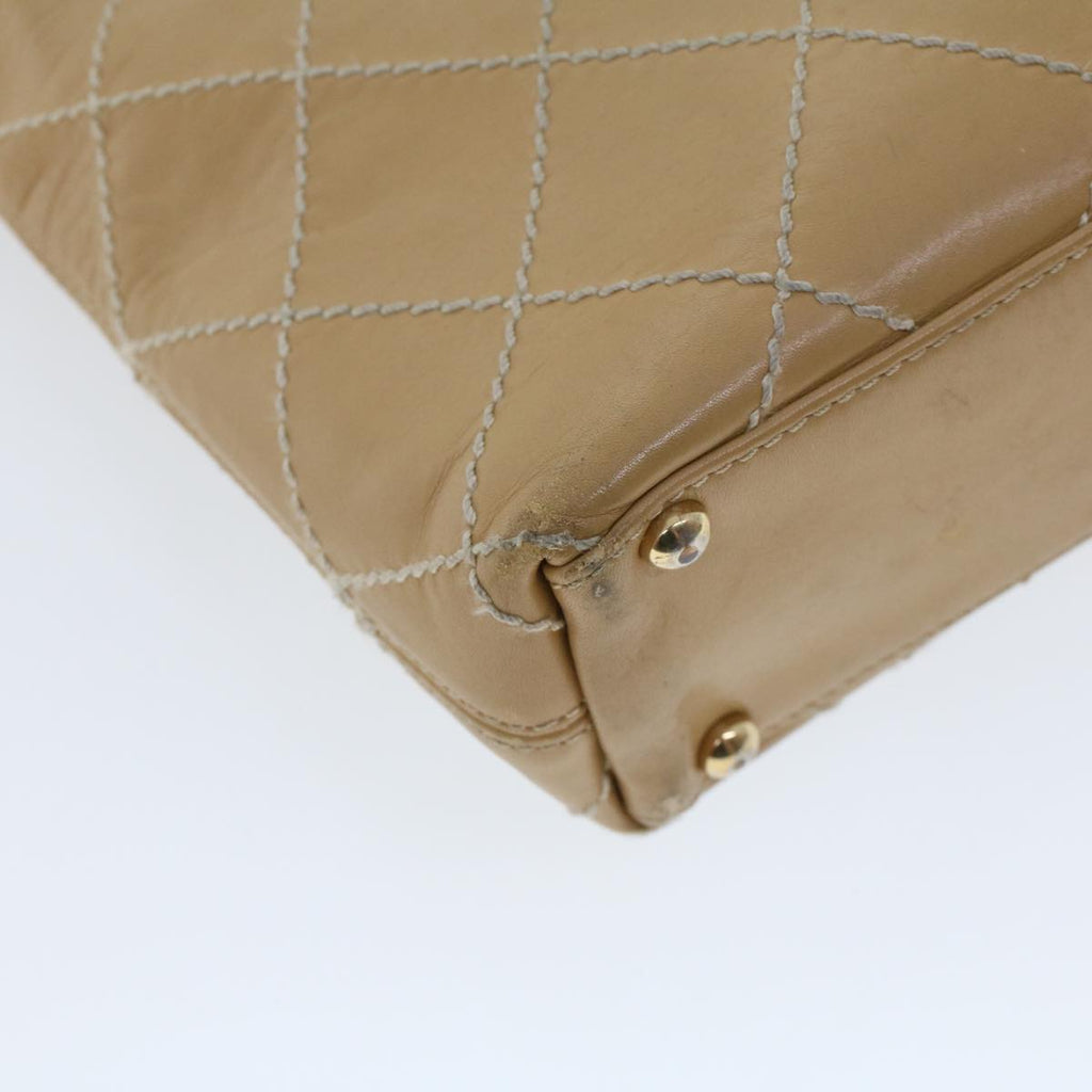 CHANEL Matelasse Wild Stitch Tote Bag Leather Beige CC  43310