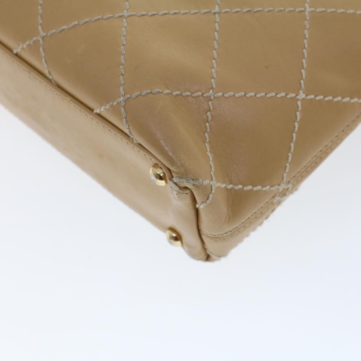 CHANEL Matelasse Wild Stitch Tote Bag Leather Beige CC  43310