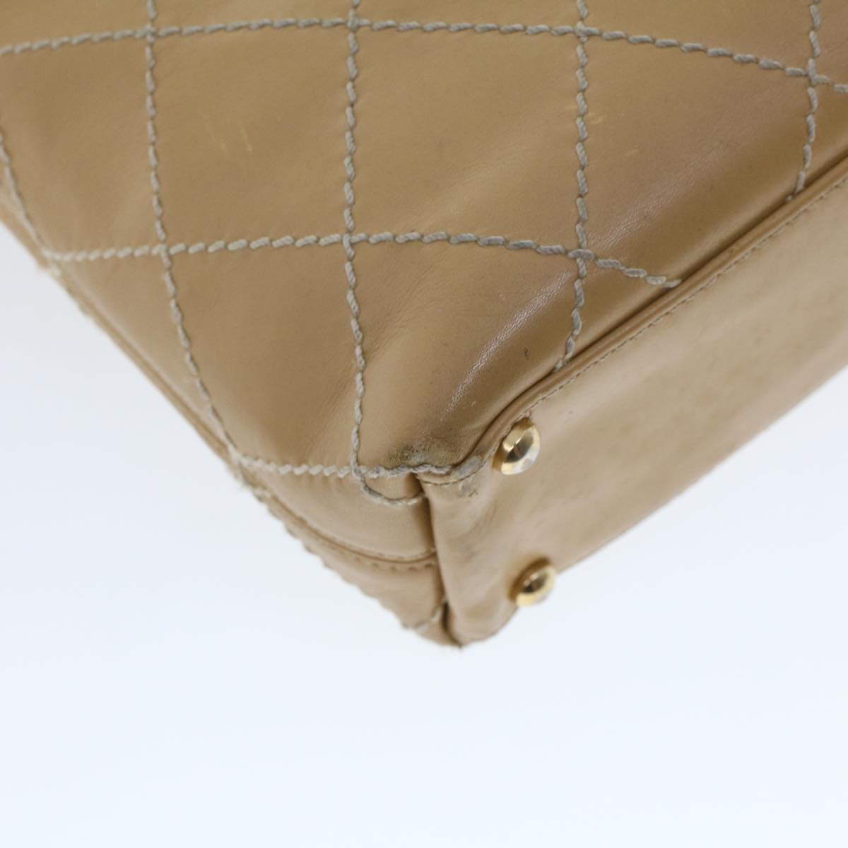 CHANEL Matelasse Wild Stitch Tote Bag Leather Beige CC  43310
