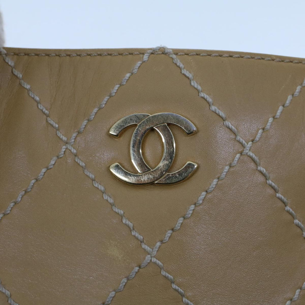 CHANEL Matelasse Wild Stitch Tote Bag Leather Beige CC  43310