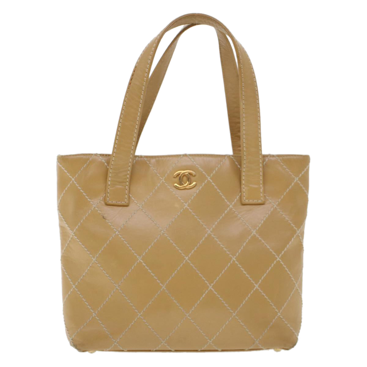 CHANEL Matelasse Wild Stitch Tote Bag Leather Beige CC  43310