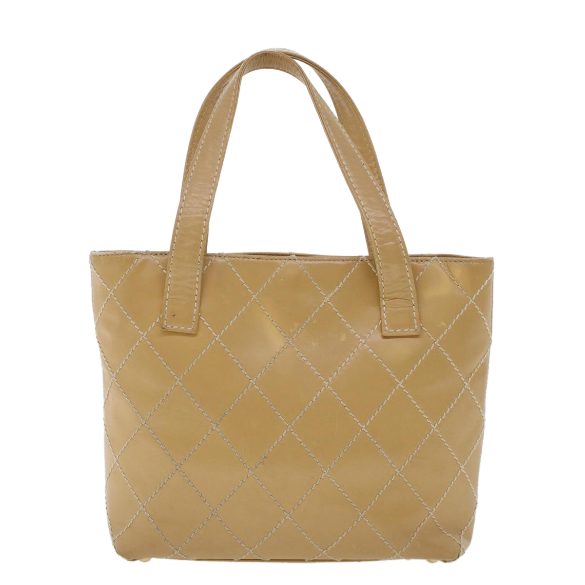 CHANEL Matelasse Wild Stitch Tote Bag Leather Beige CC Auth 43310