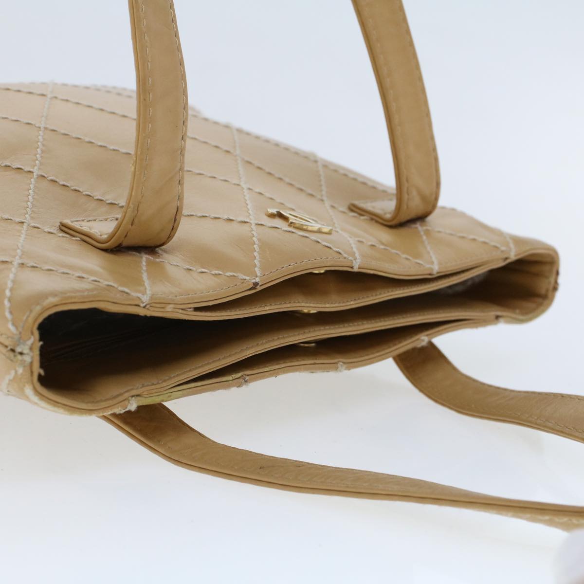 CHANEL Matelasse Wild Stitch Tote Bag Leather Beige CC  43310