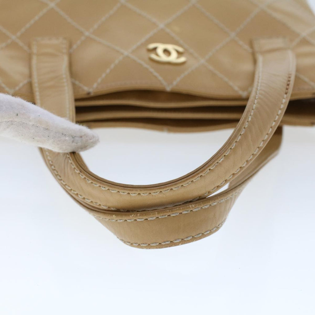 CHANEL Matelasse Wild Stitch Tote Bag Leather Beige CC  43310