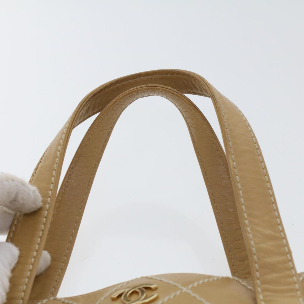 CHANEL Matelasse Wild Stitch Tote Bag Leather Beige CC  43310