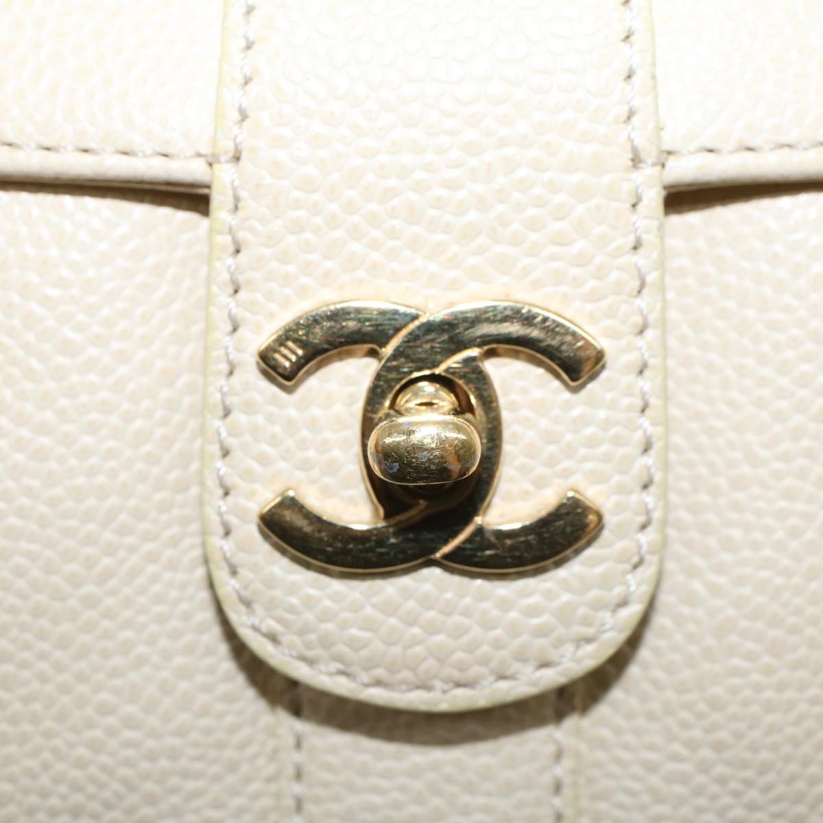CHANEL Turn Lock Flap Executive Tote Bag Caviar Skin Beige CC  43325