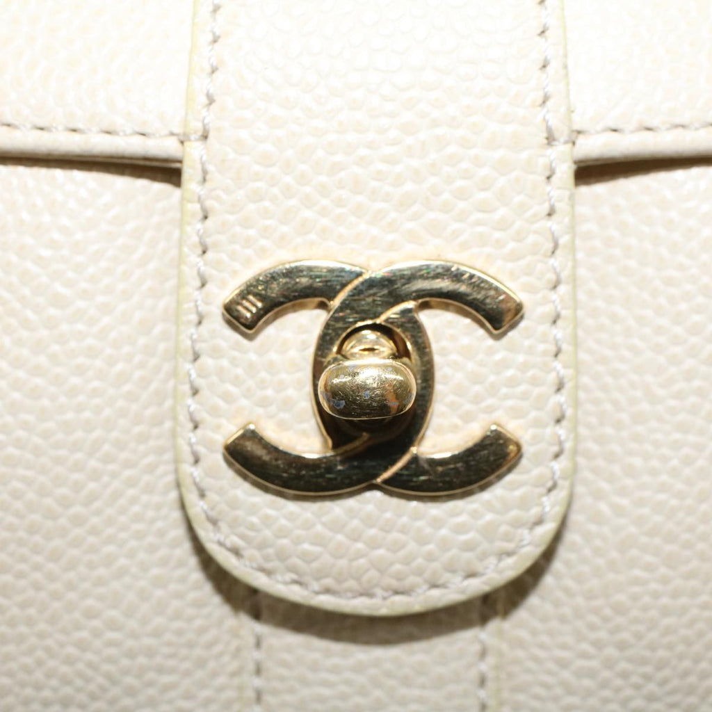 CHANEL Turn Lock Flap Executive Tote Bag Caviar Skin Beige CC Auth 43325