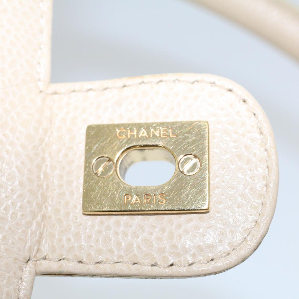 CHANEL Turn Lock Flap Executive Tote Bag Caviar Skin Beige CC Auth 43325