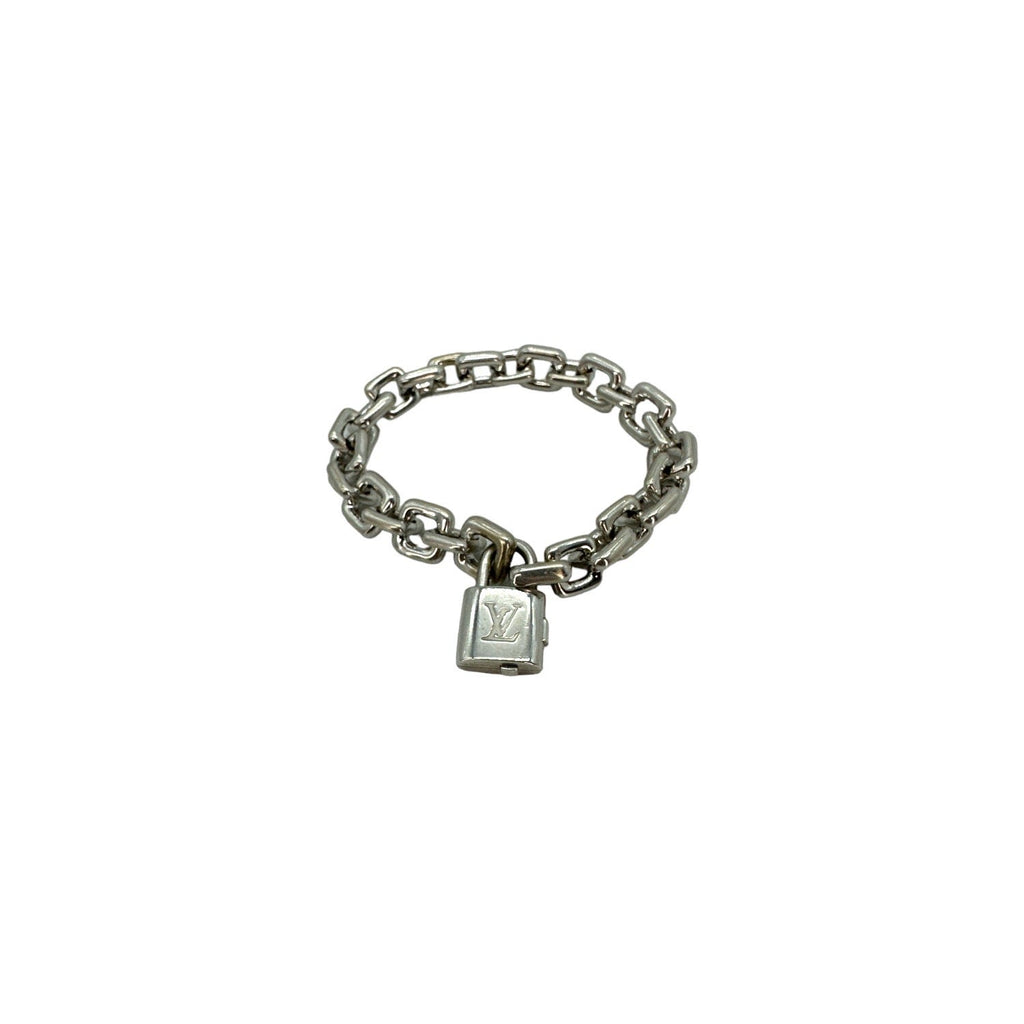 Louis Vuitton 18K White Gold Padlock & Square Link Bracelet