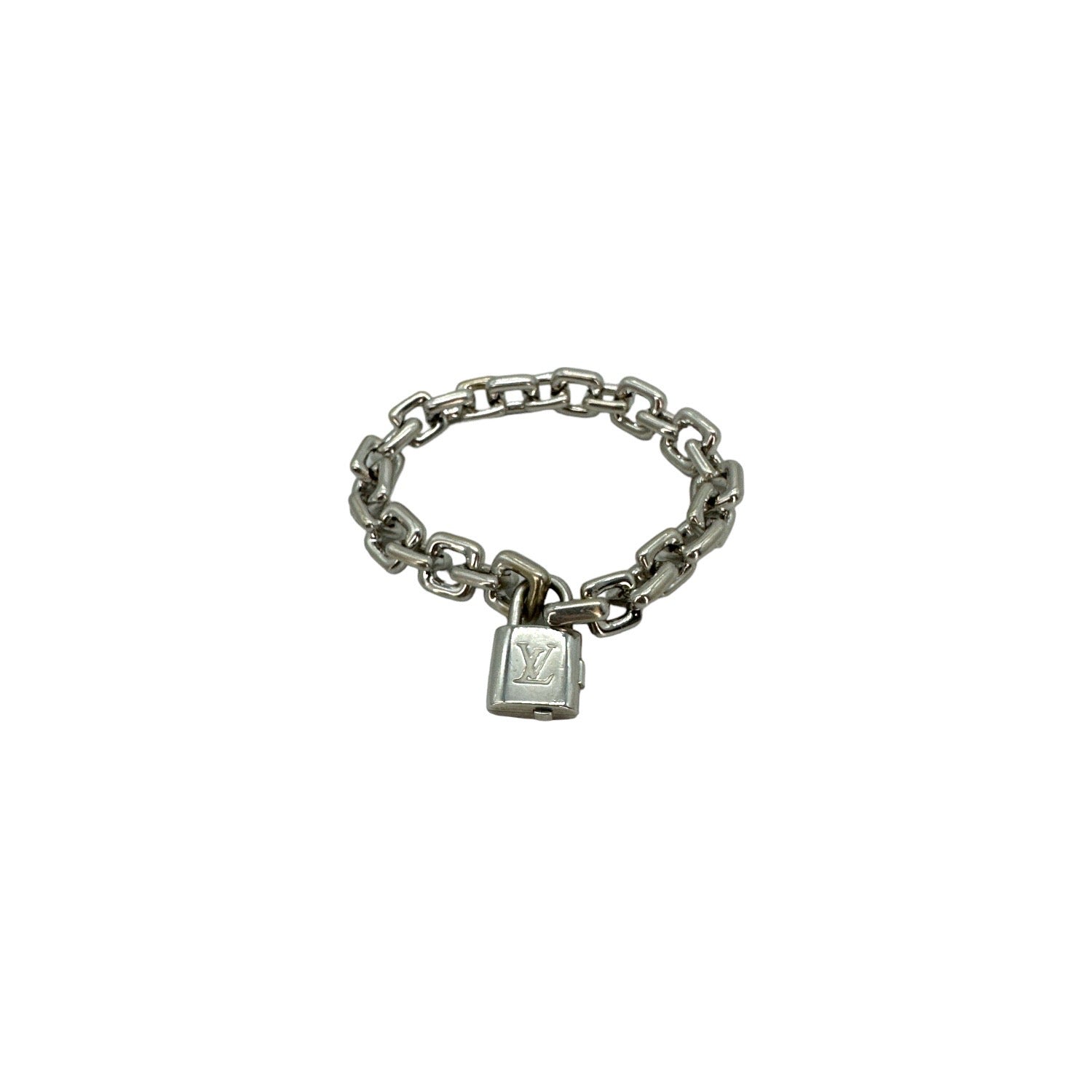 Louis Vuitton 18K White Gold Padlock & Square Link Bracelet
