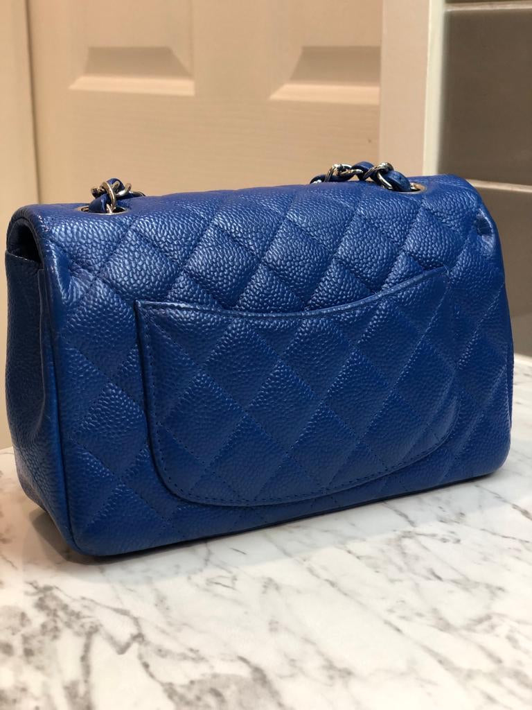 Chanel Caviar Blue Quilted Classic Flap Mini SHW