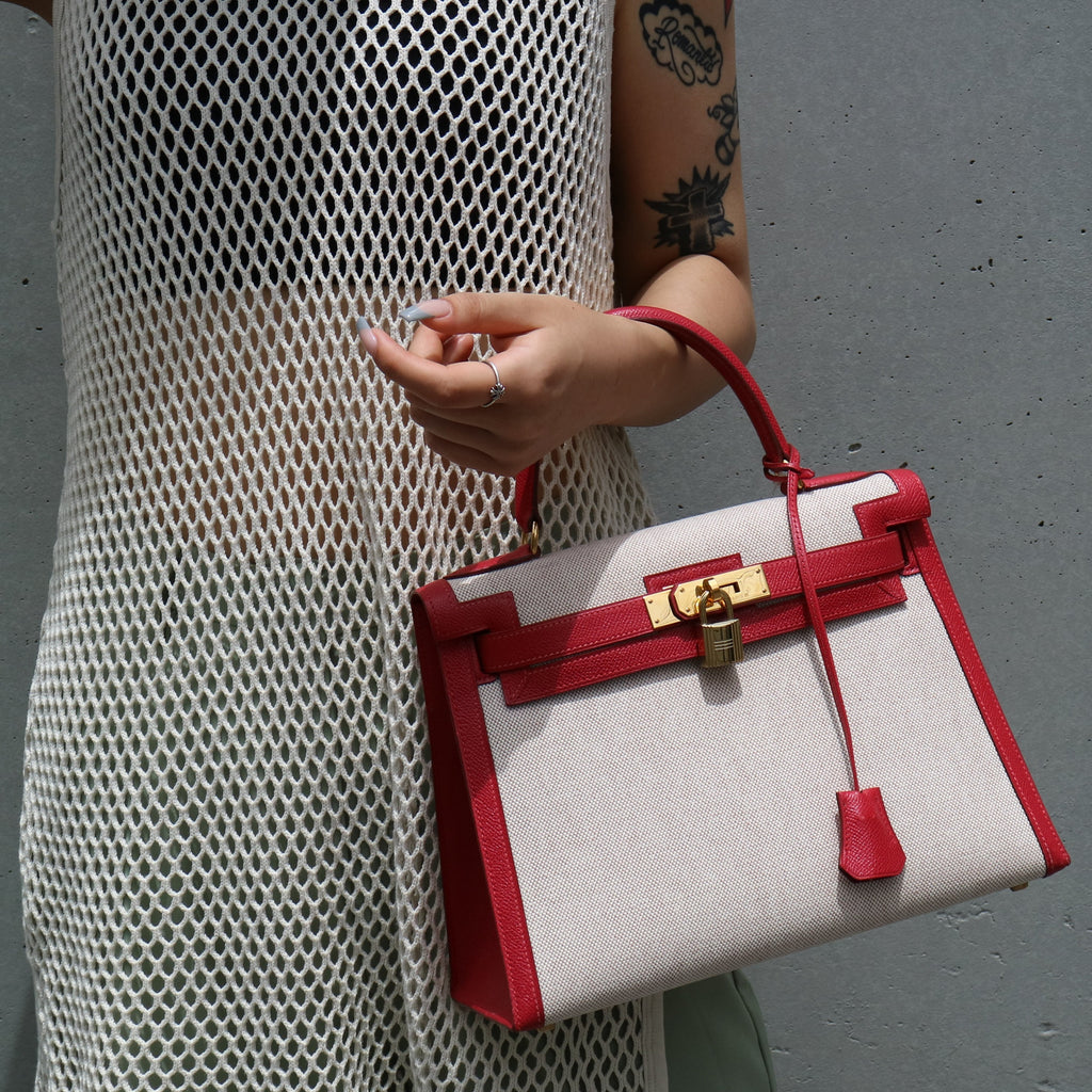 HERMES KELLY 28 SELLIER Toile H Courchevel