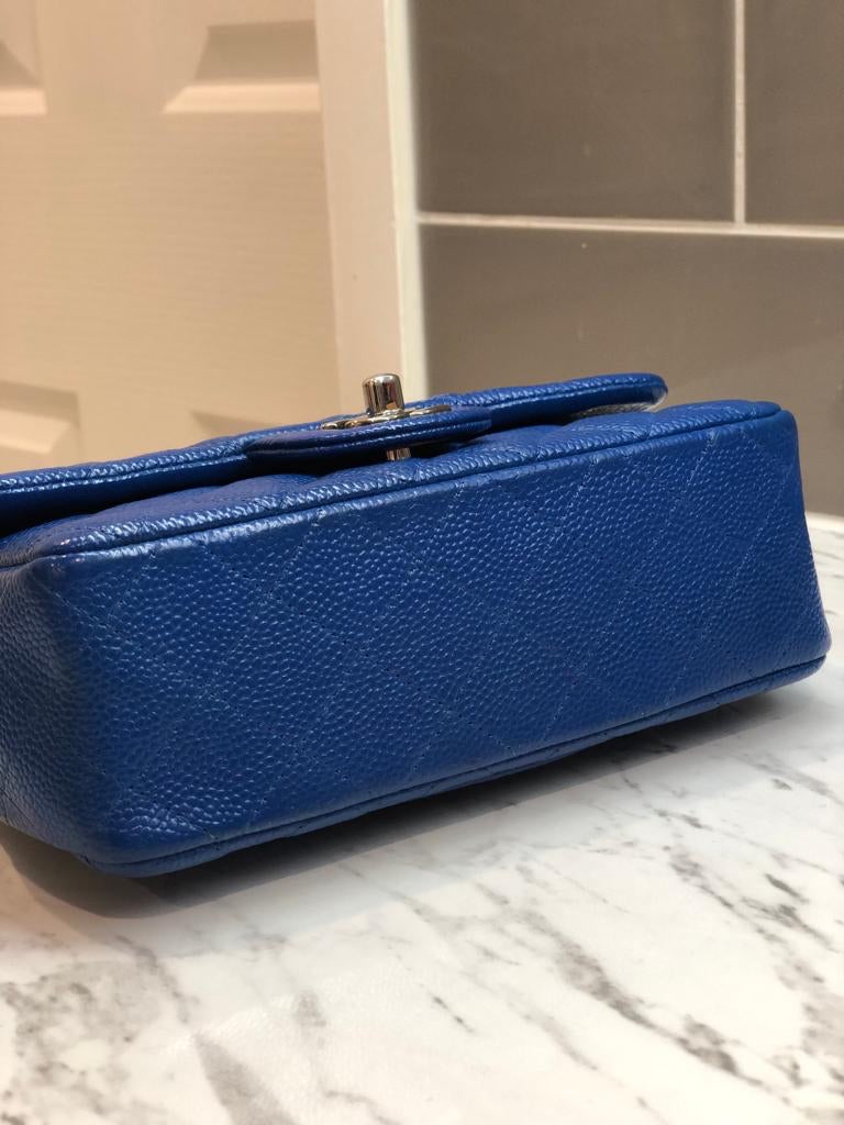 Chanel Caviar Blue Quilted Classic Flap Mini SHW