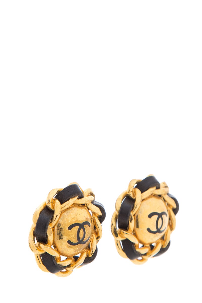 Chanel Gold Clip On Logo Earrings