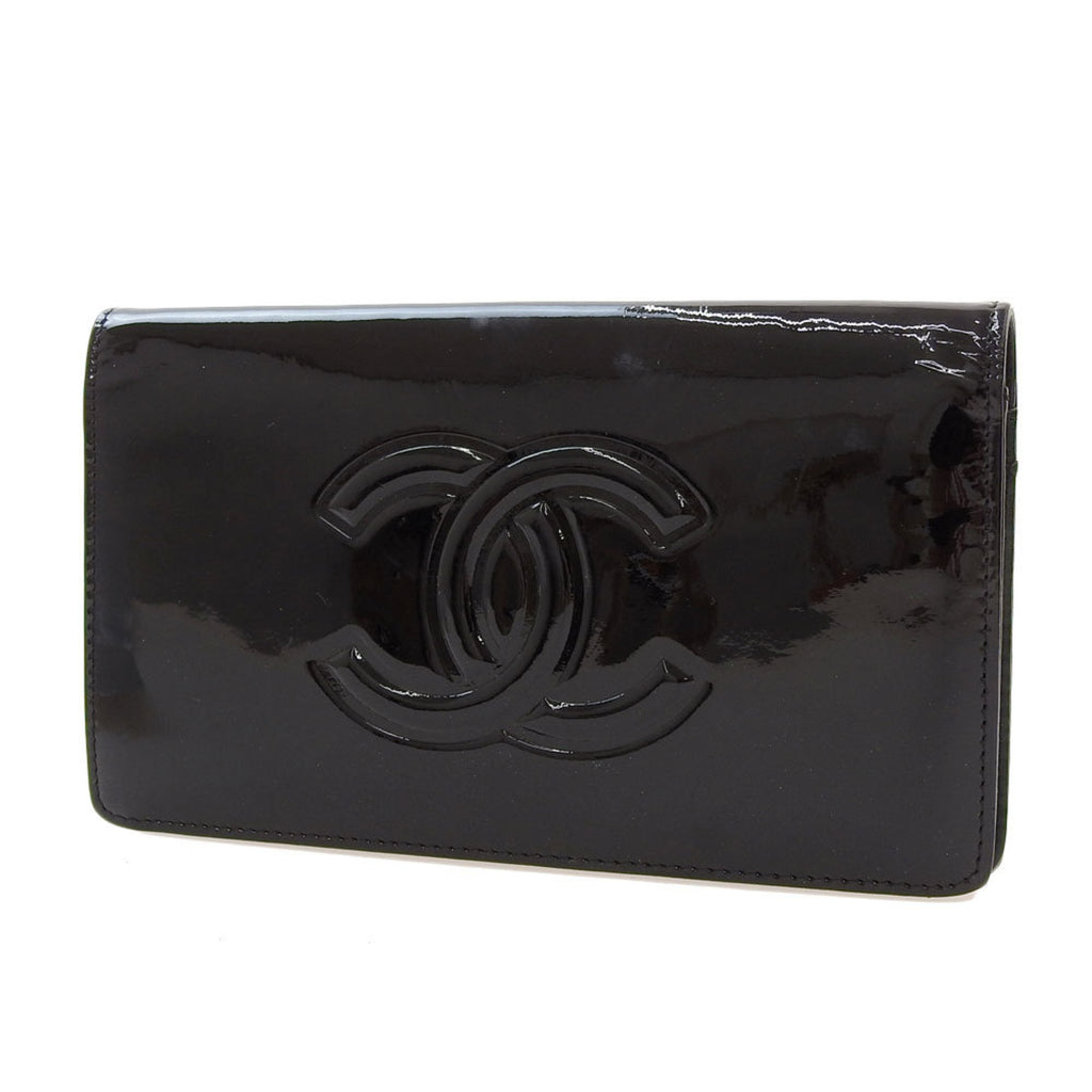 Chanel Black Patent leather Camellia wallet accessories
