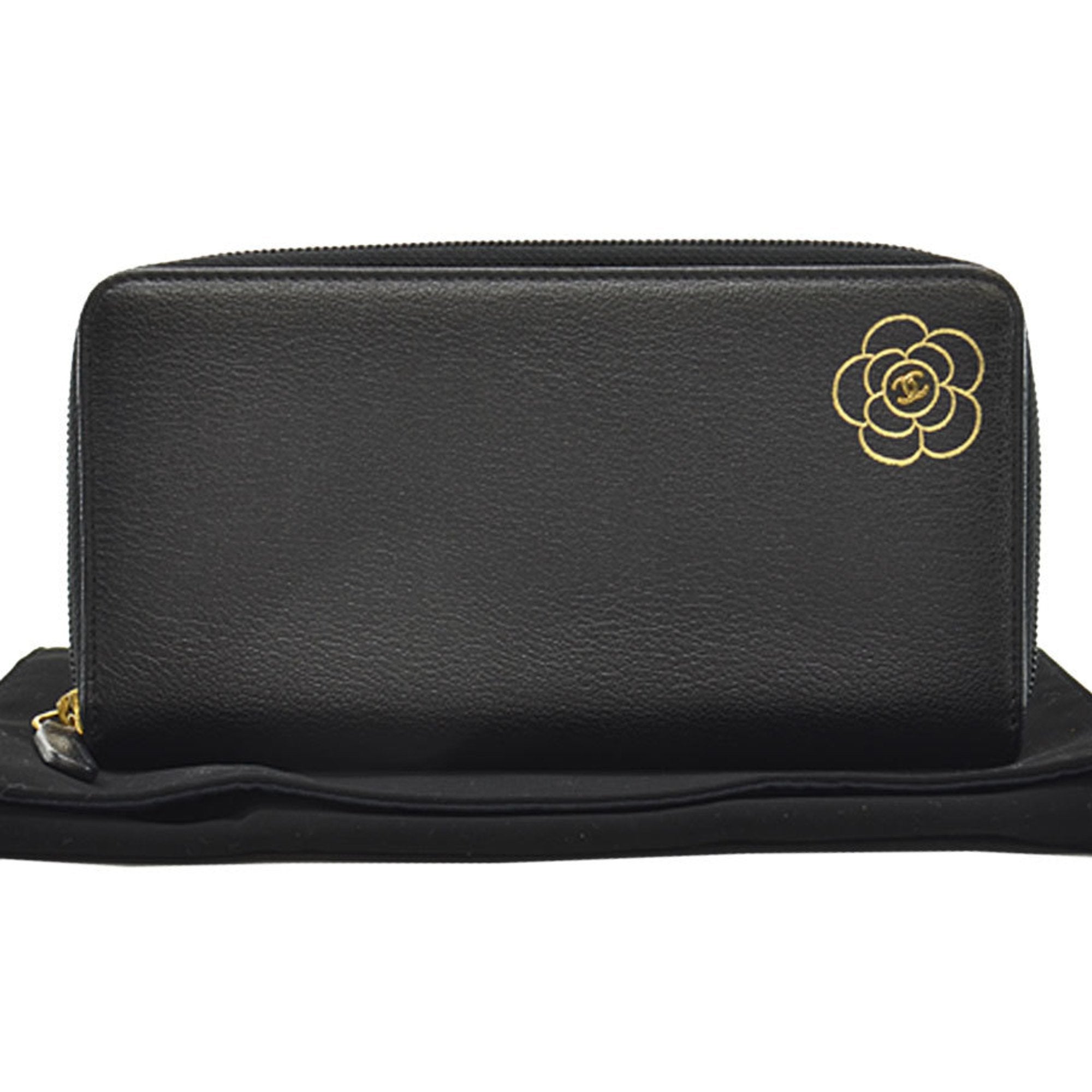 Chanel Black Leather Camellia wallet accessories