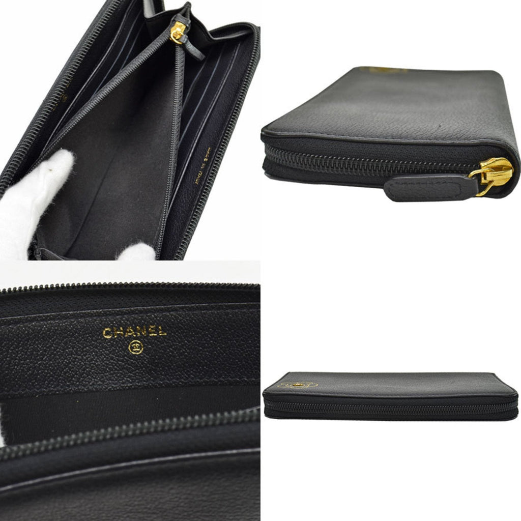 Chanel Black Leather Camellia wallet accessories