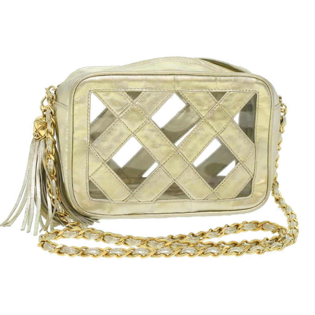 CHANEL Fringe Chain Shoulder Bag Lamb Skin Gold CC  44673