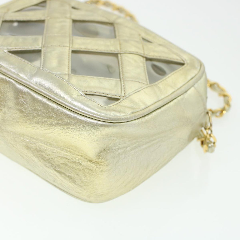 CHANEL Fringe Chain Shoulder Bag Lamb Skin Gold CC  44673