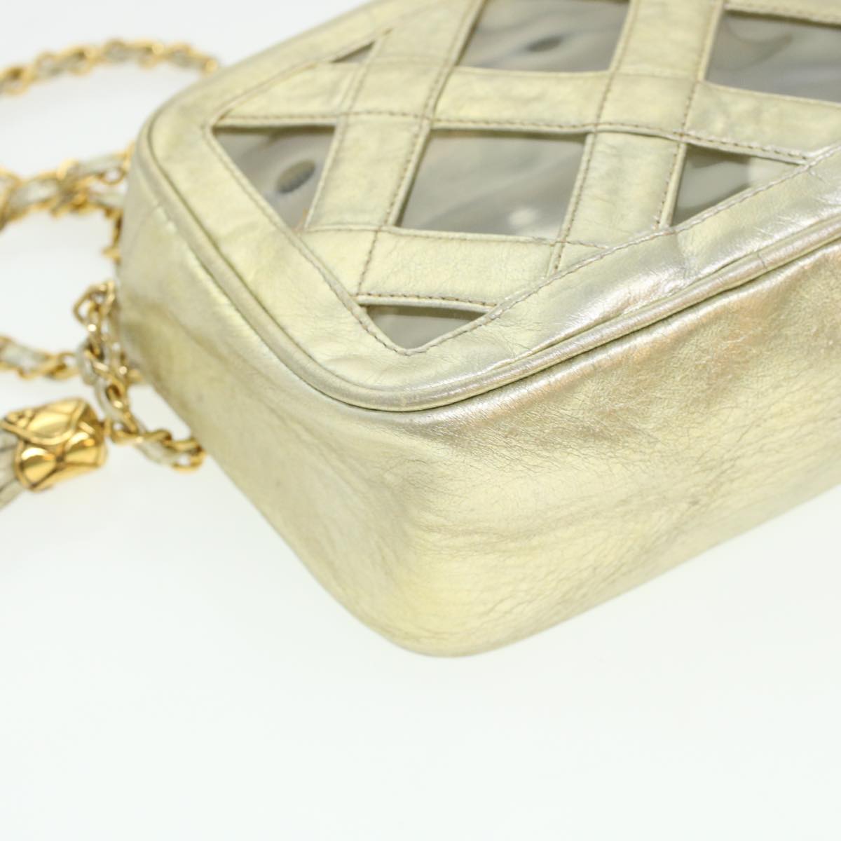 CHANEL Fringe Chain Shoulder Bag Lamb Skin Gold CC  44673