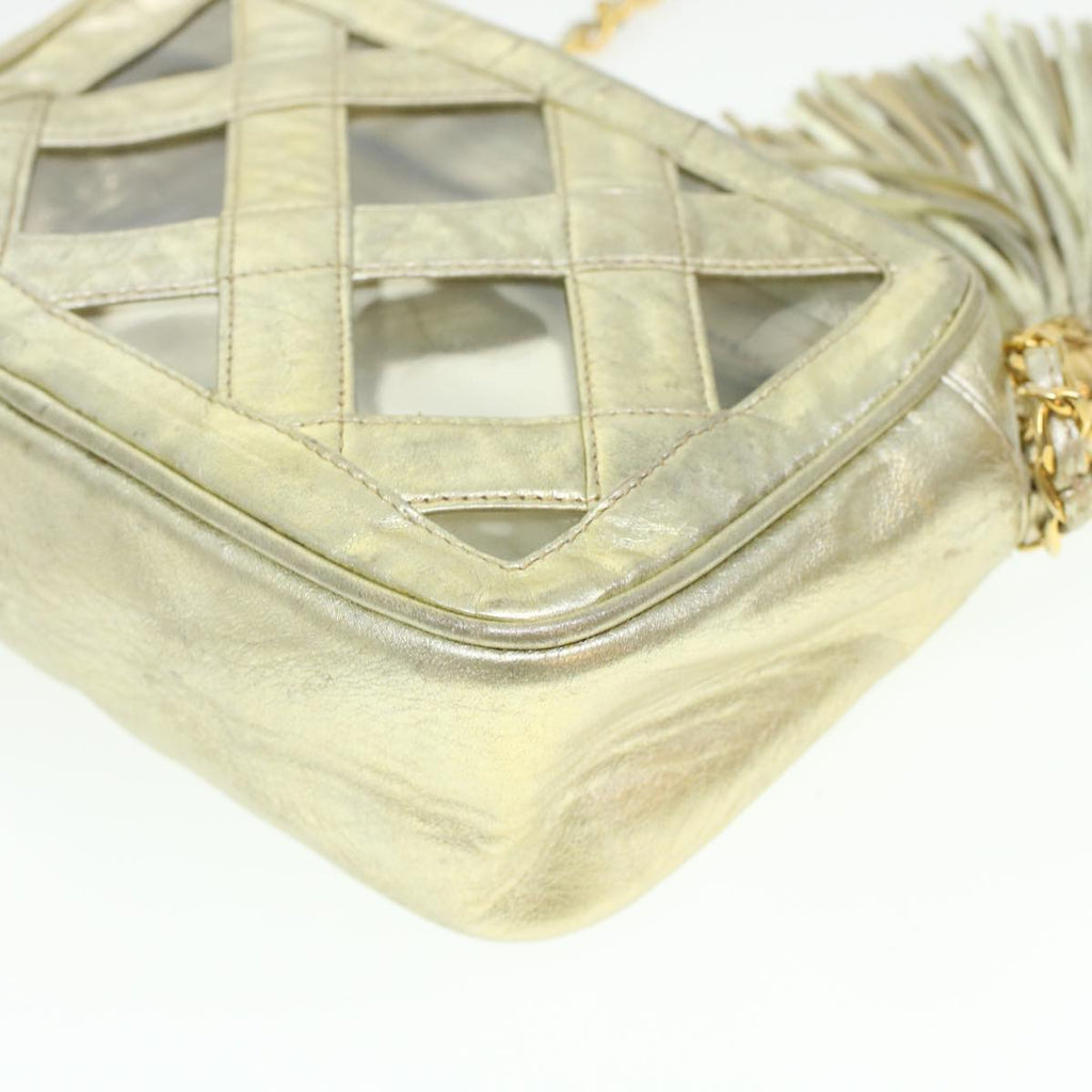 CHANEL Fringe Chain Shoulder Bag Lamb Skin Gold CC  44673