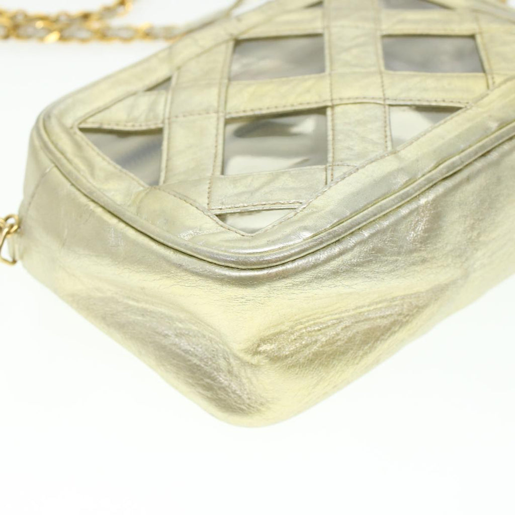 CHANEL Fringe Chain Shoulder Bag Lamb Skin Gold CC  44673