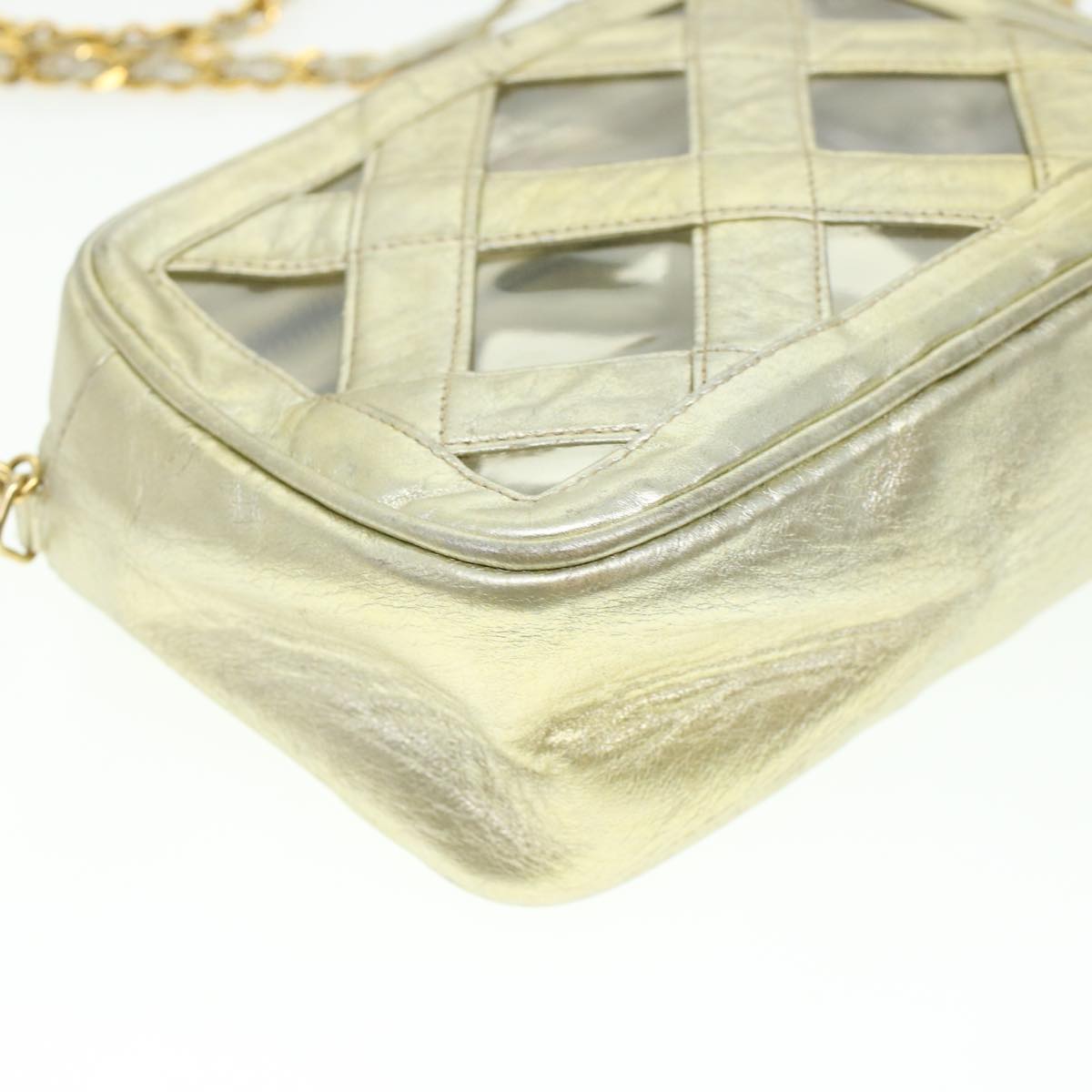 CHANEL Fringe Chain Shoulder Bag Lamb Skin Gold CC  44673