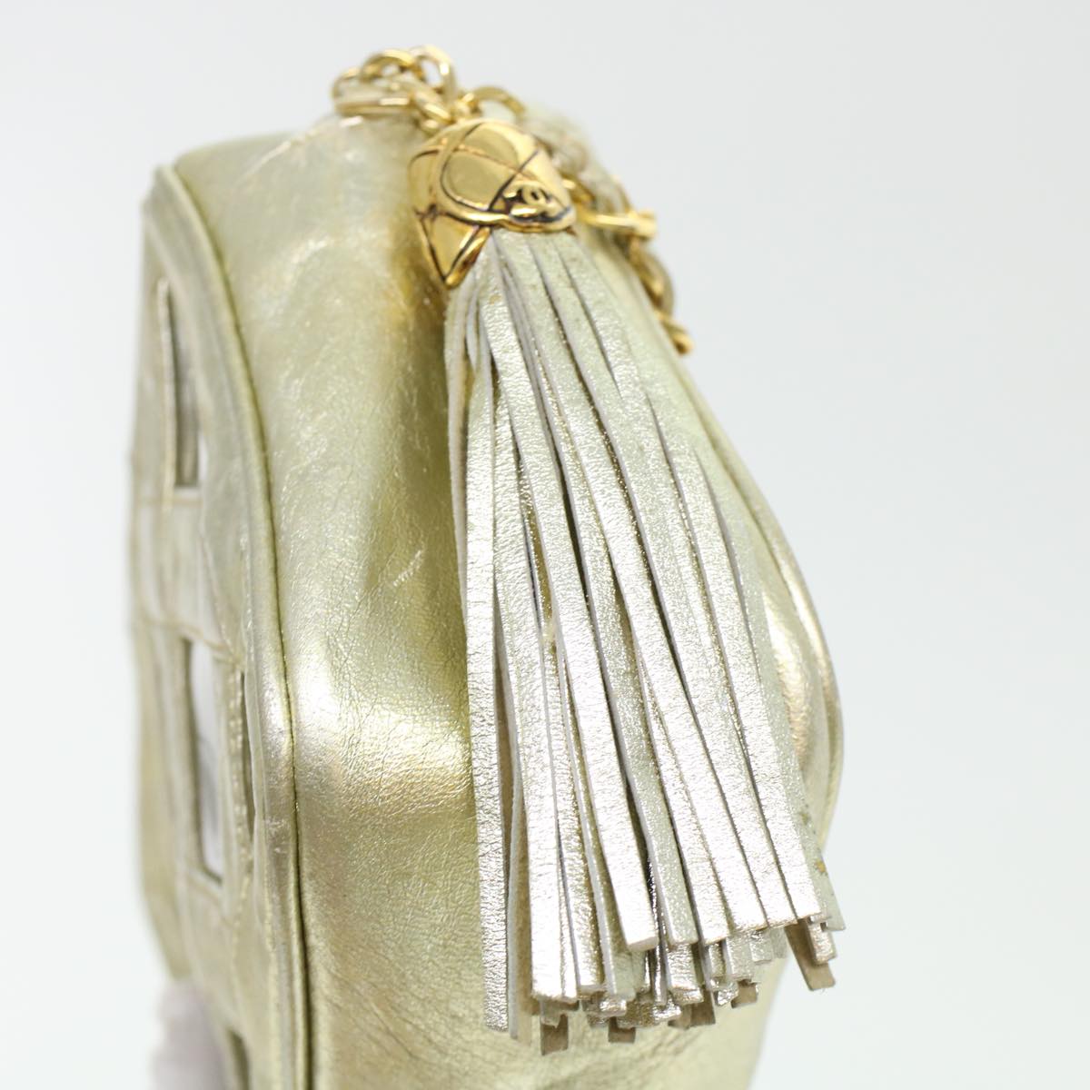 CHANEL Fringe Chain Shoulder Bag Lamb Skin Gold CC  44673