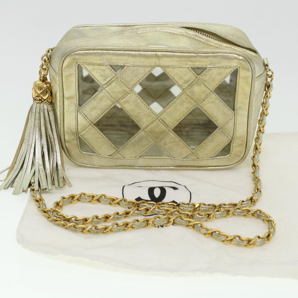 CHANEL Fringe Chain Shoulder Bag Lamb Skin Gold CC  44673