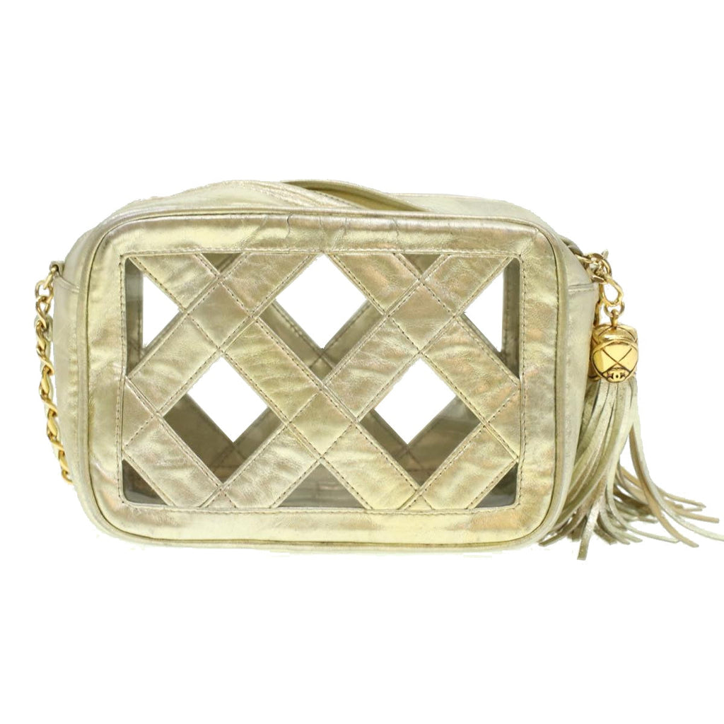 CHANEL Fringe Chain Shoulder Bag Lamb Skin Gold CC  44673