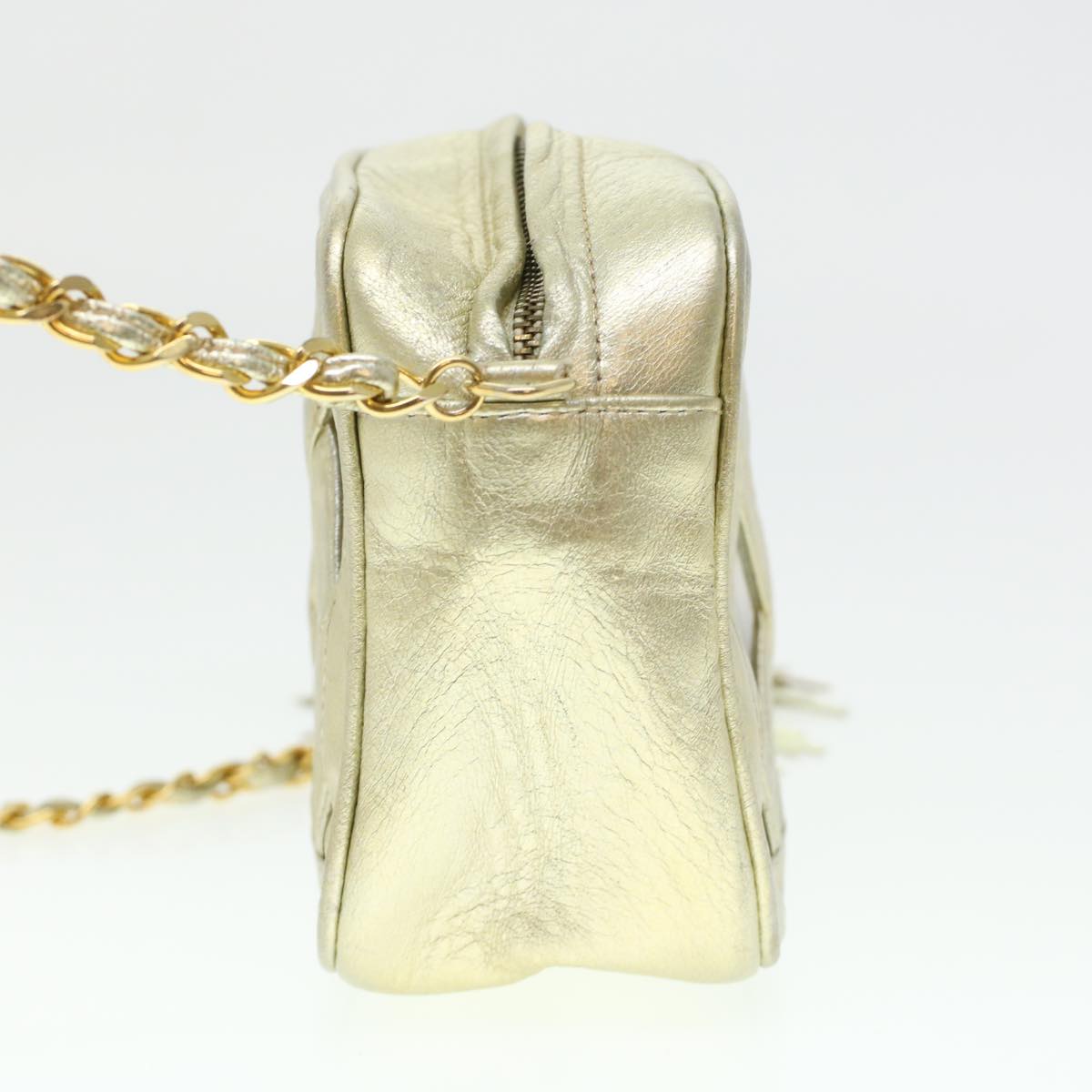 CHANEL Fringe Chain Shoulder Bag Lamb Skin Gold CC  44673